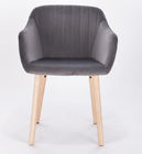 Grey Velvet Mid Back Oak Comfortable Padded Dining Chairs