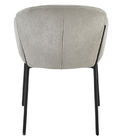 Off White Linen Upholstered Comfy Dining Room Chairs With Armrest In Black Leg