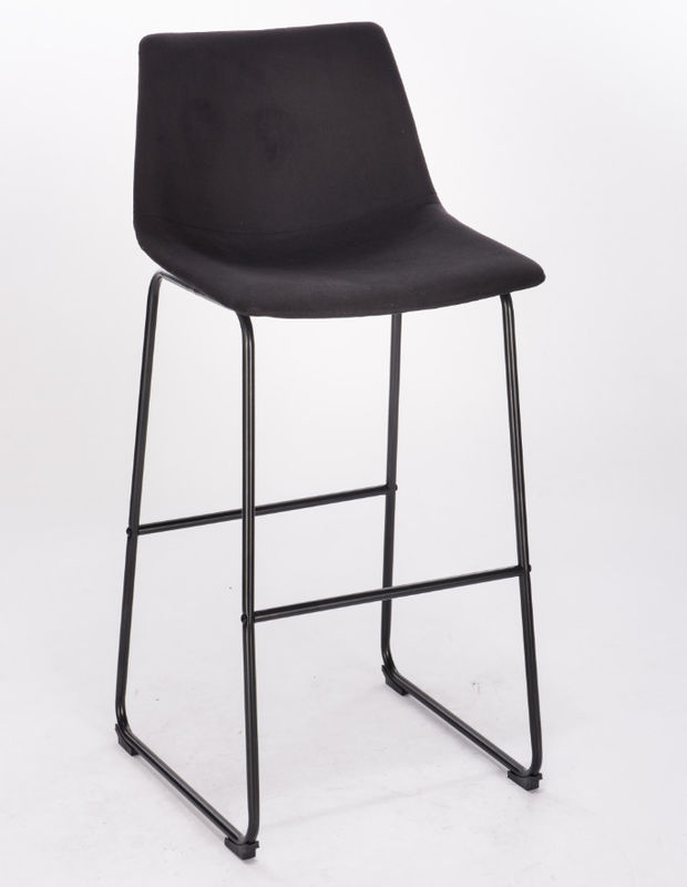 Black Kitchen Upholstery Bar Stools With Leather Seats With Middle Back And Steel Leg