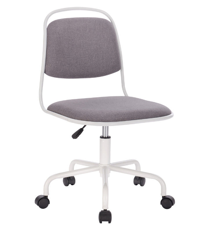 High Back Computer Home Office Swivel Chair With Grey Linen Seat White Swivel Castor Leg