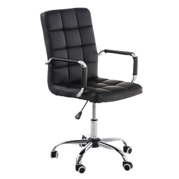 Faux Leather Swivel Task Chair Adjustable Height Swivel Home Office Chair In Black For Small Space With Armrest